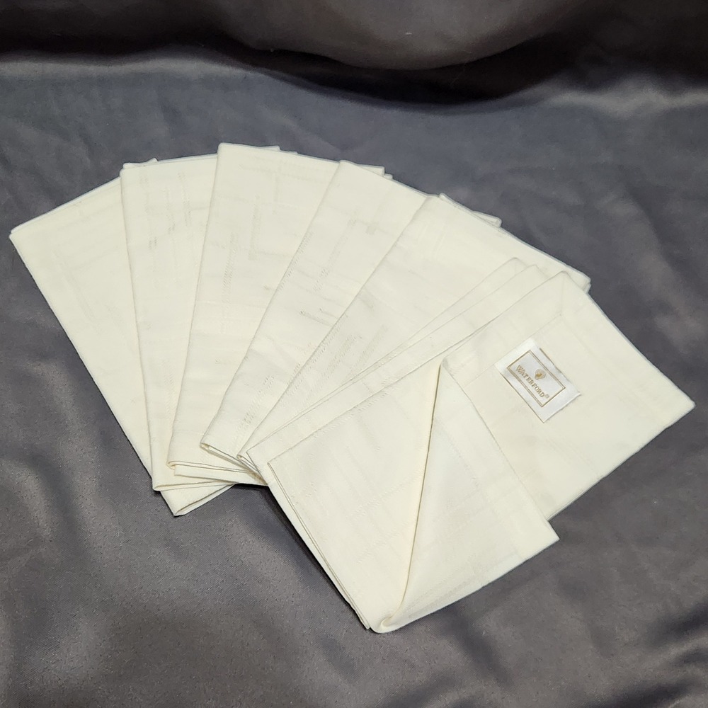 Vintage Waterford Cream Ivory Cotton Damask Table Napkins Set of 6 Square 20.5in